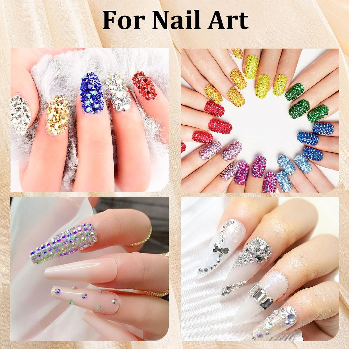 Colorful Face Gems for Makeup Set, Flatback Gorgeous AB&Clear Gems, Mixed-Colored Crystals with Tweezer+Picker Pencil+Makeup Glue+Dual-End Dotting Tool for Eye Hair Body Make-up and Nail Art Deco