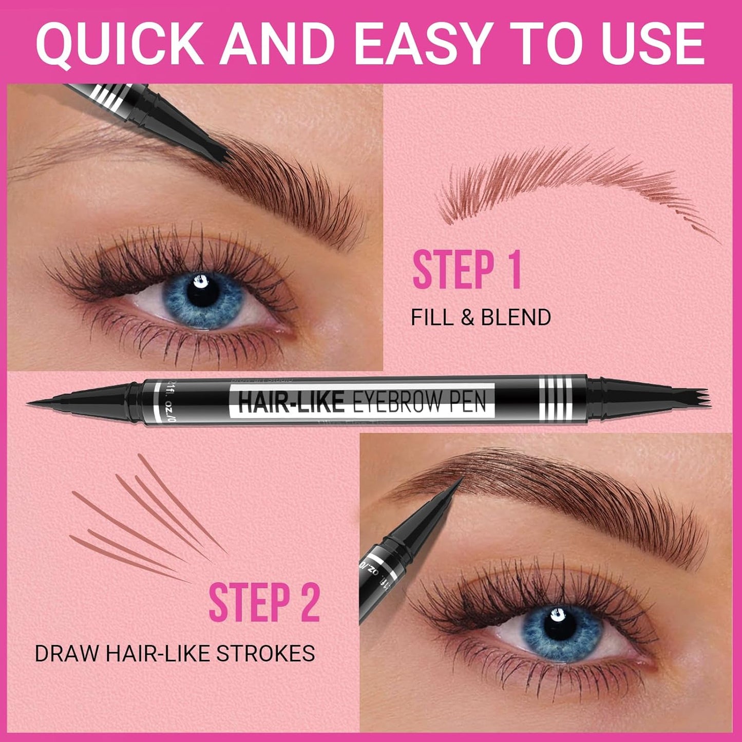 iMethod Eyebrow Pen - Eyebrow Pencil Magical 2-in-1 Eye Brow Pencils for Women with 4-Fork-Tip & Precise Brush-Tip for Natural Hair-Like Brows, Last All-Day, with Eyebrow Spoolie Brush, Grey