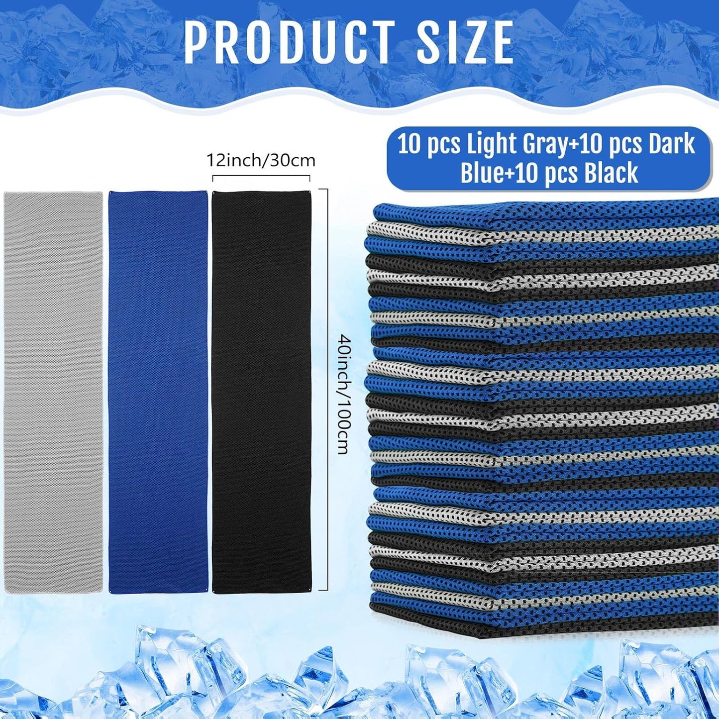 Hosuly 30 Pack Cooling Towels, 40"x12" Ice Breathable Soft Chilly Sweat Rag Microfiber Workout Rags for Gym Cooling Towels for Neck and Face for Yoga Golf Sport Running