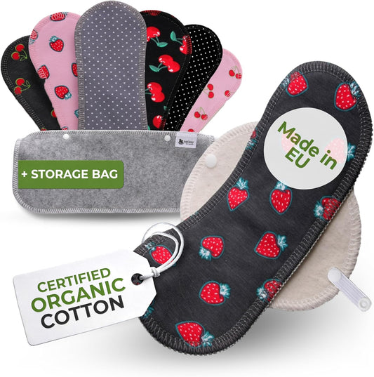 Made in EU - Ultra-Thin Reusable Panty Liners (Medium, 7-Pack) – High-Temp Washable Cloth Panty Liners for Women – Durable & Breathable Organic Cotton Keeps You Fresh & Dry for Daily Vaginal Discharge