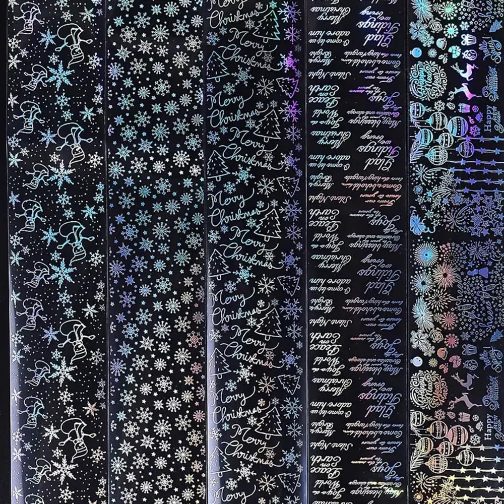 1Box 10 Rolls Laser Silvery Snowflake Nail Art Transfer Stickers 3D Christmas Tree Snowman ELK Starry Sky Paper Decals Rose Letter Gift Manicure Supplies Christmas Nail Foil Transfer Stickers Decals