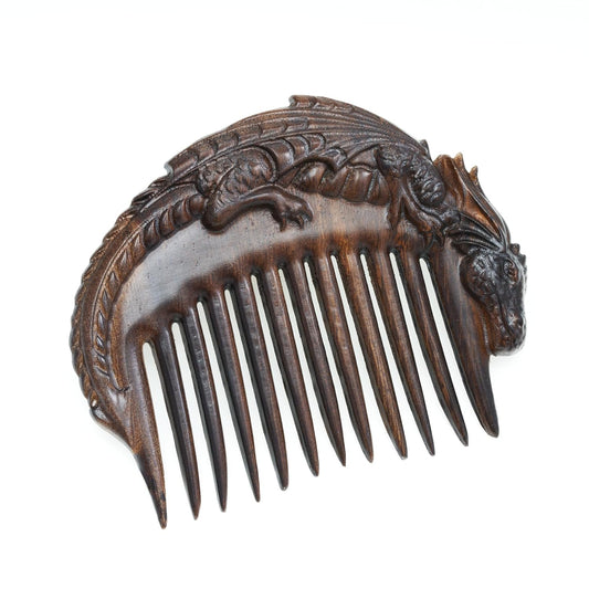 Handicraftviet Hand-Carved Wooden Hair Comb, Wooden Viking Comb for Men's Hair, Beard, and Mustache, Unique for Dad; Viking Gifts for Dad and Grandpa - Dragon comb