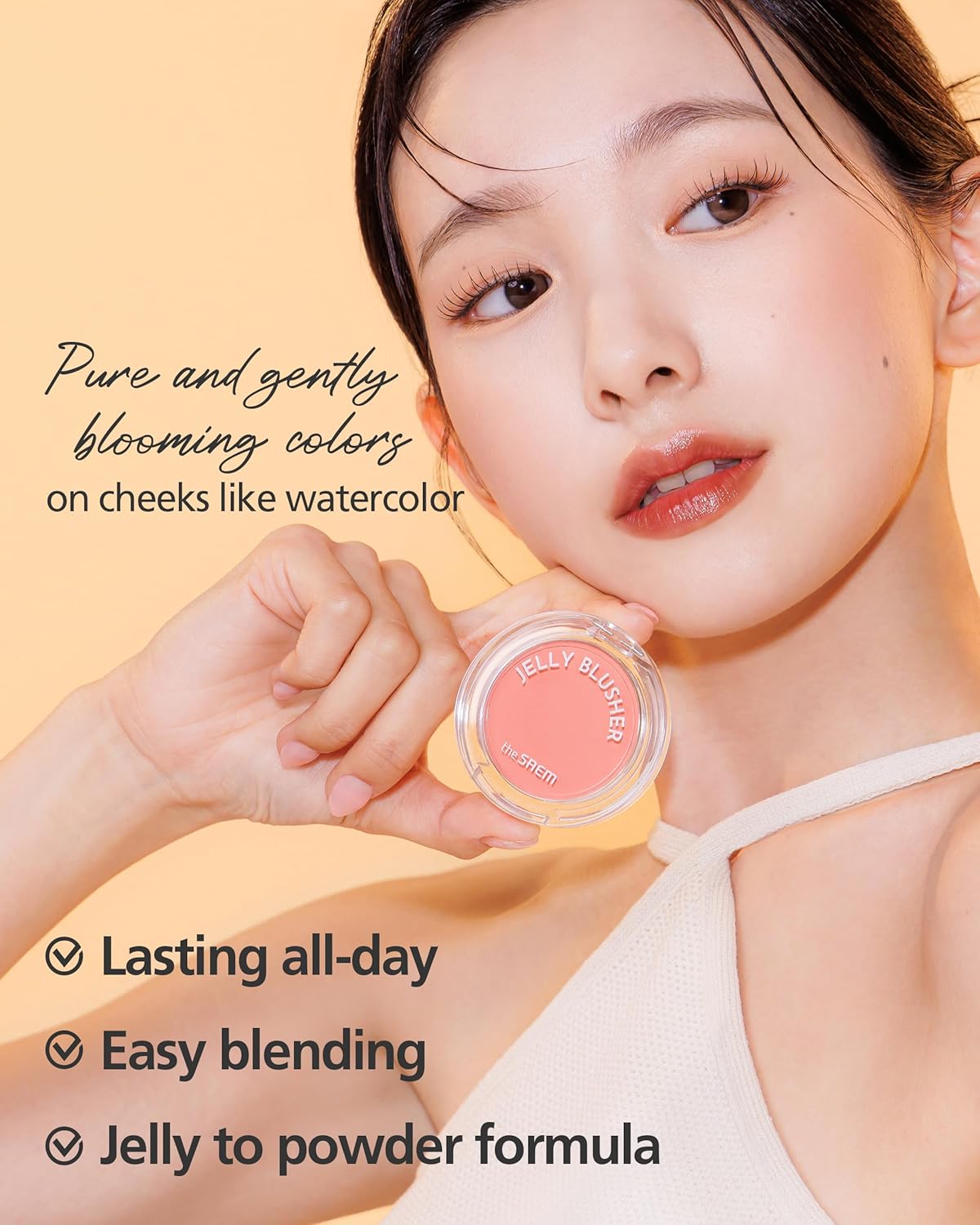 THESAEM Jelly Blusher PK01 Sweet Petal - Velvety Finish Soft Jelly Powder Cheek - Easy Blending Formula- Lightweight, Smooth, Natural Buildable Blusher