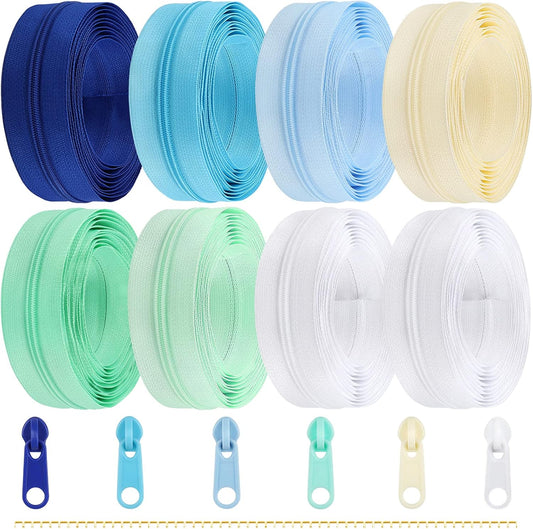 Zippers by The Yard for Sewing, DOITEM 2.8 mm Zippers 22.4 m Nylon Endless Zip Set with Slider and Zip for Sewing and Crafts – 7 Colors