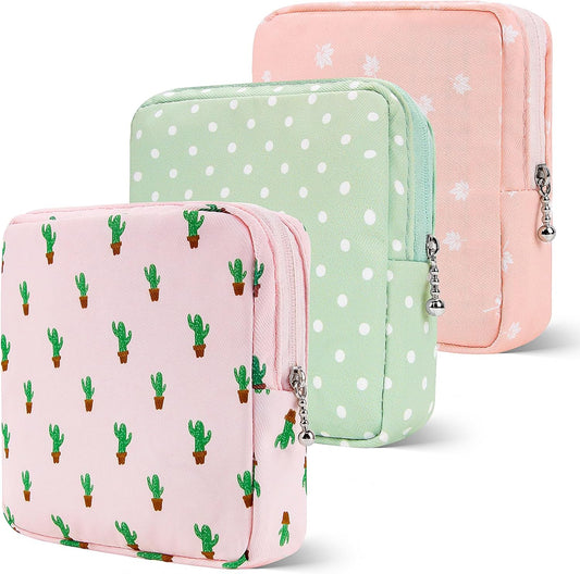 Period Bag Pouch, Canvas Sanitary Napkin Storage Bag for Womens, Portable Sanitary Napkin Period Pad Pouch for Purse, Small Make Up Bags(Colorful)