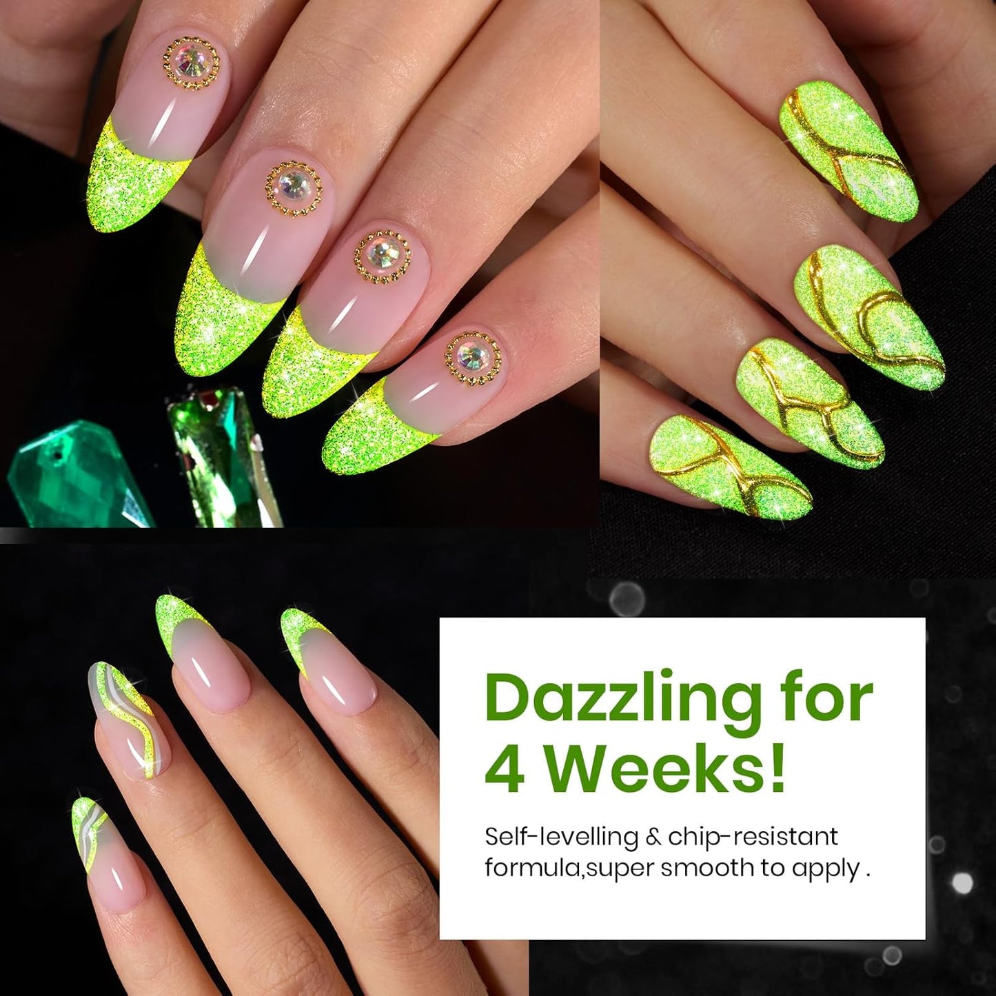 beetles Gel Polish Green Glitter Gel Nail Polish 15ml Reflective Nail Art Manicure Salon DIY at Home Gifts for Women Lime Shock