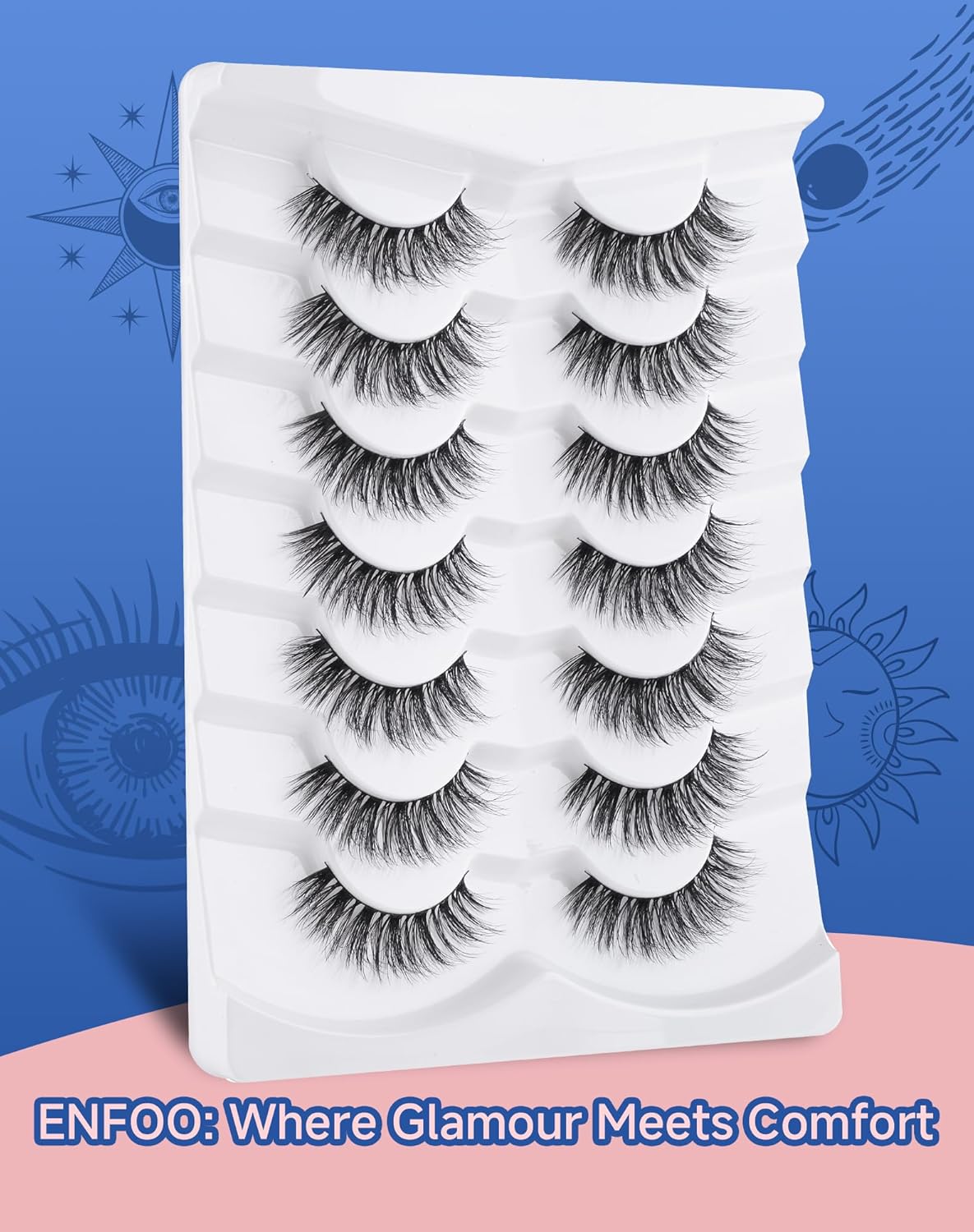Lashes Volume False Eyelashes Wispy Natural Look Everyday Flared Strip EyeLash Fluffy Lash Long Soft Round-Eye Pack 16MM 7 Pairs D89