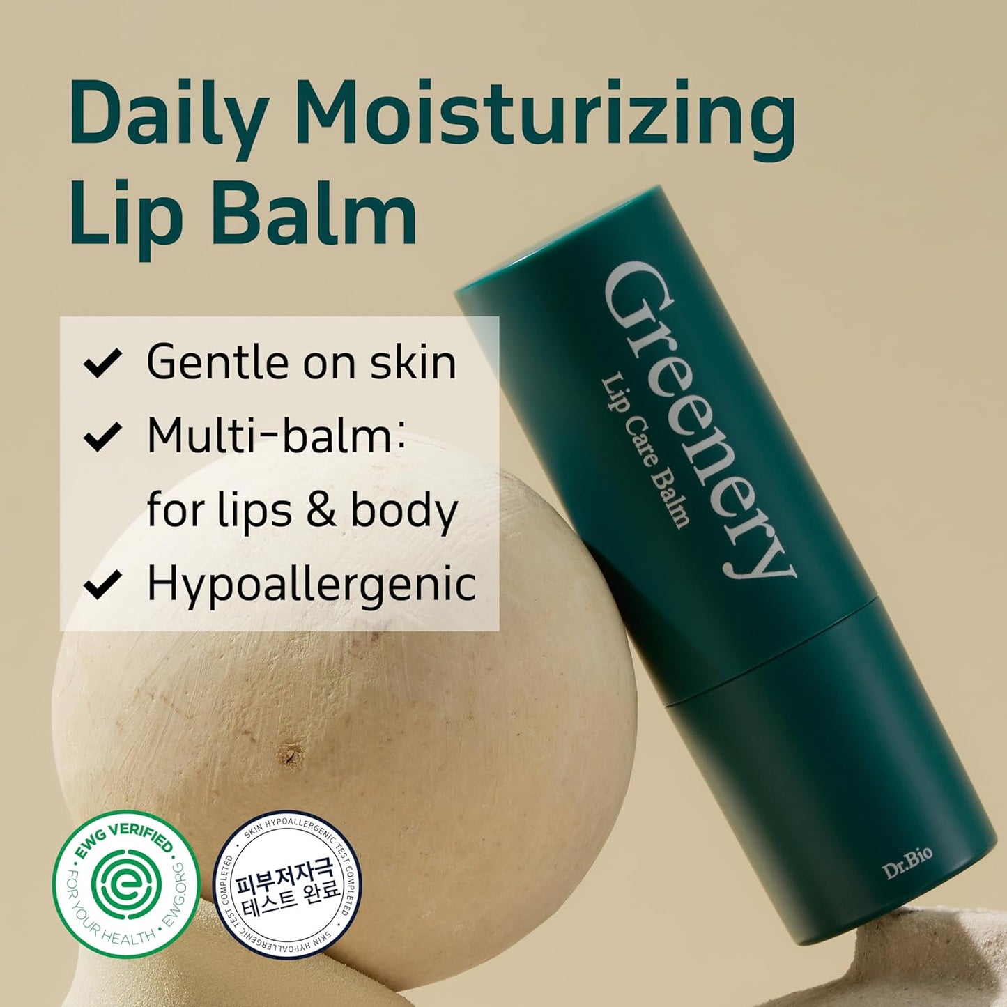 Dr. Bio Greenery Lip Care Balm (0.28oz/8g)| Hydrating Relief Balm for Dry, Chapped Lips | Lip Treatment with Natural Oils & Probiotics | Lip Moisturizer Repair Stick | Vegan Korean Skin Care | 2 Tubes