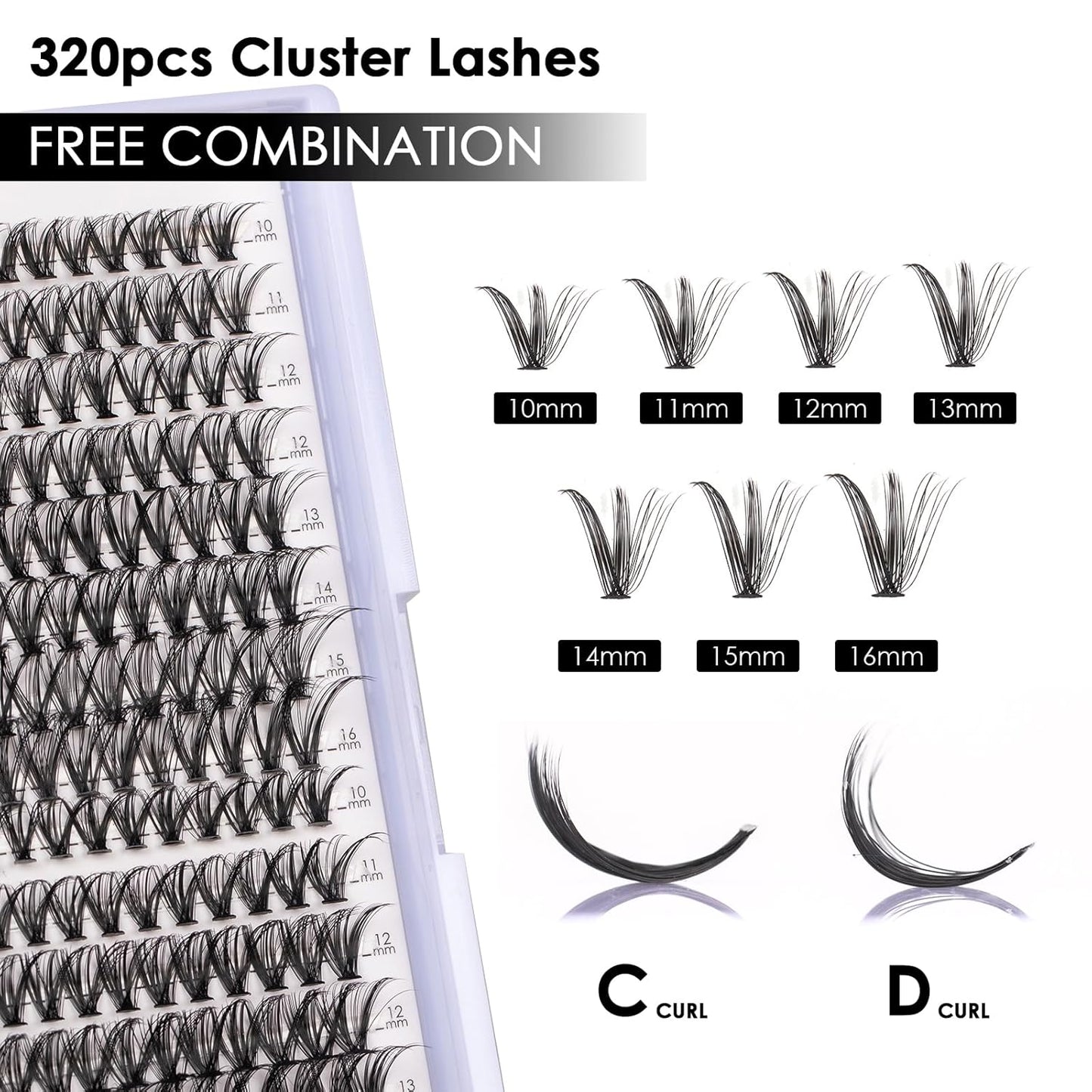 Lash Clusters 320pcs Individual Lashes 30D&40D DIY Lash Extensions D Curl Lash Clusters False Eyelashes Natural Look 10-16mm Mix Cluster Eyelash Extensions EASY TO USE (30D+40D-0.07D)