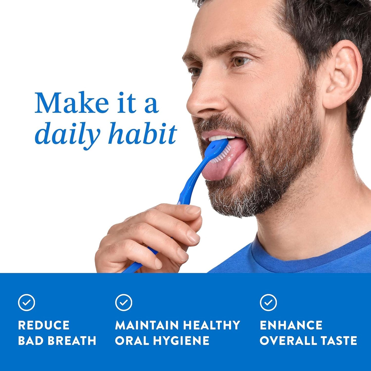 Mouthology Tongue Brush & Tongue Scraper (Combo Pack), Reduce Bad Breath & Improve Oral Hygiene, Tongue Scraper Brush for Adults Ergonomic Handle & Protective Cap, Tongue Cleaner