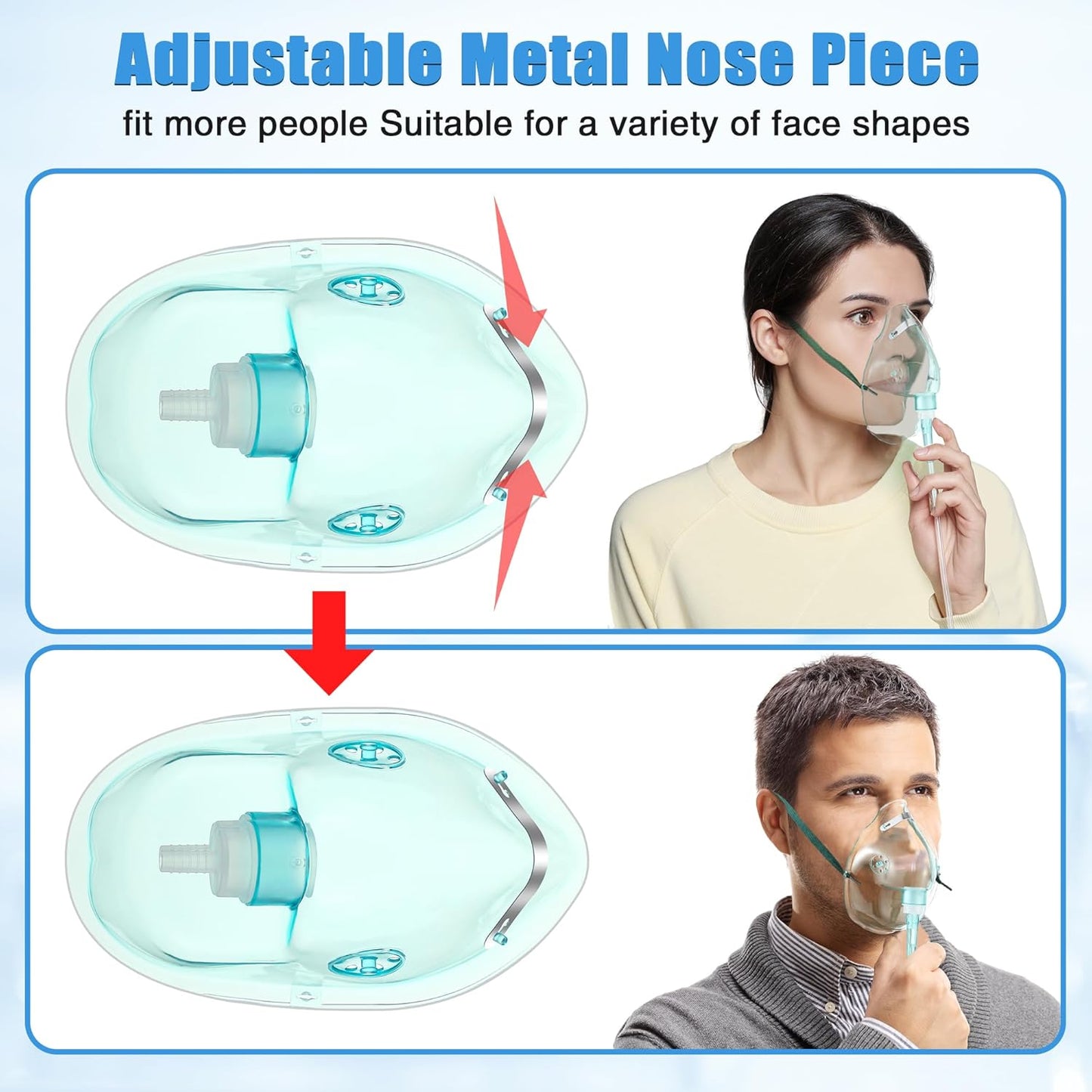 Geiserailie 2PCS L Oxygen Mask with 6.6 Ft Tubing and Adjustable Elastic Strap, Adult Oxygen Mask with Tubing, Breathing Masks for Face Adult