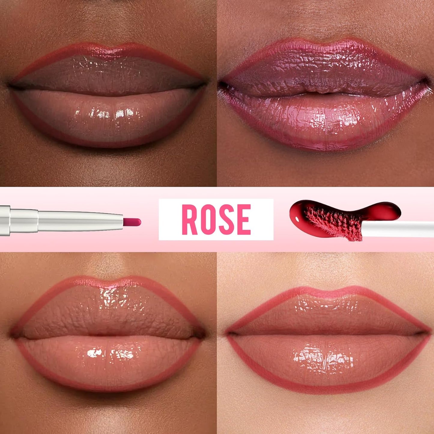 iMethod Lip Liner Stain - Lip Stain, 2-In-1 Dual-Ended Peel Off Lip Stain with Tweezer, Natural Long Lasting Peel Off Lip Liner, Easy to Use for All Skin Types, Stay All Day, Rose