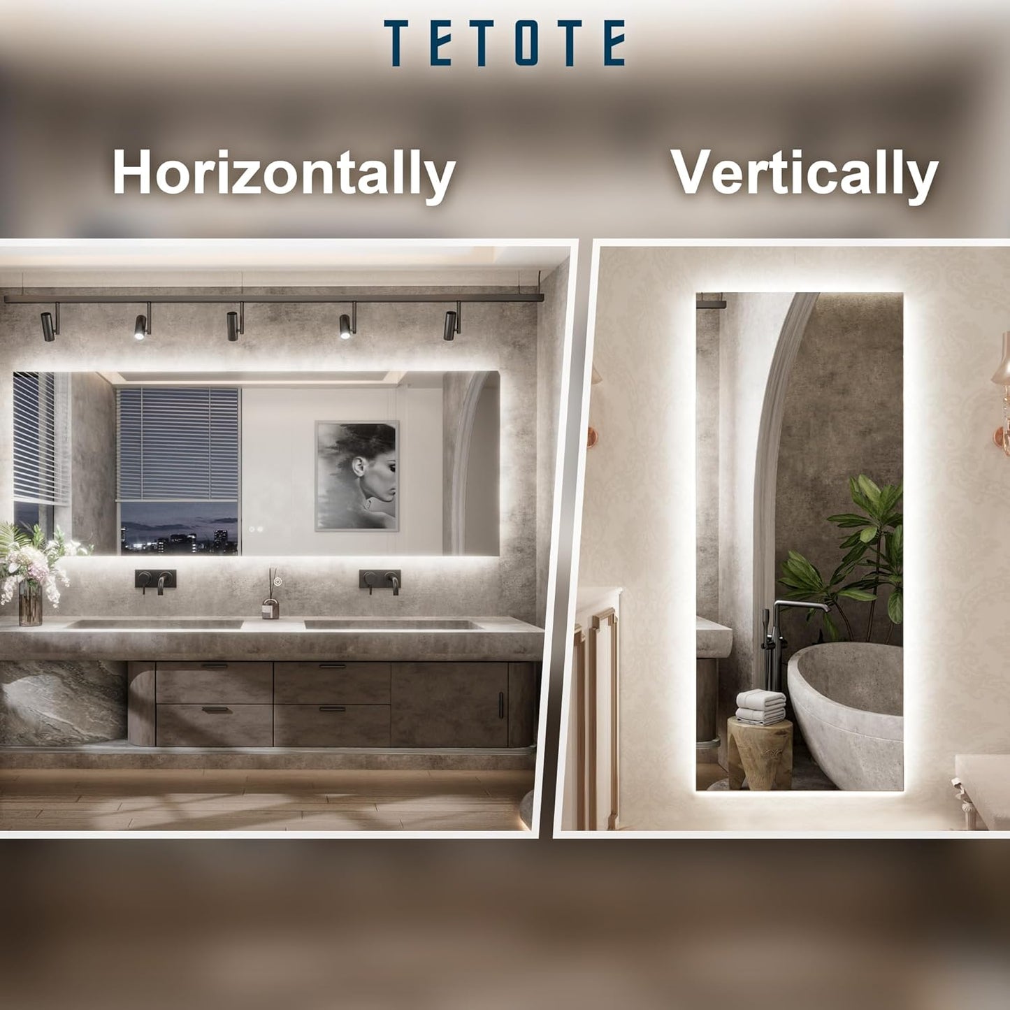 TETOTE 84 x 32 Inch LED Backlit Bathroom Mirror with Lights,Anti-Fog,Dimmable Lighted Mirror(Horizontal/Vertical) Wall Mounted Vanity Mordern Mirror