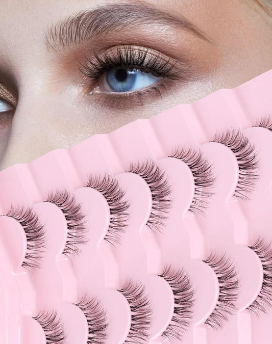 Lashes Natural CLear Band Wispy False Eyelashes Natural Look Flared Strip Eyelash False Eye Lash Soft 7 Pairs Everyday SF-04