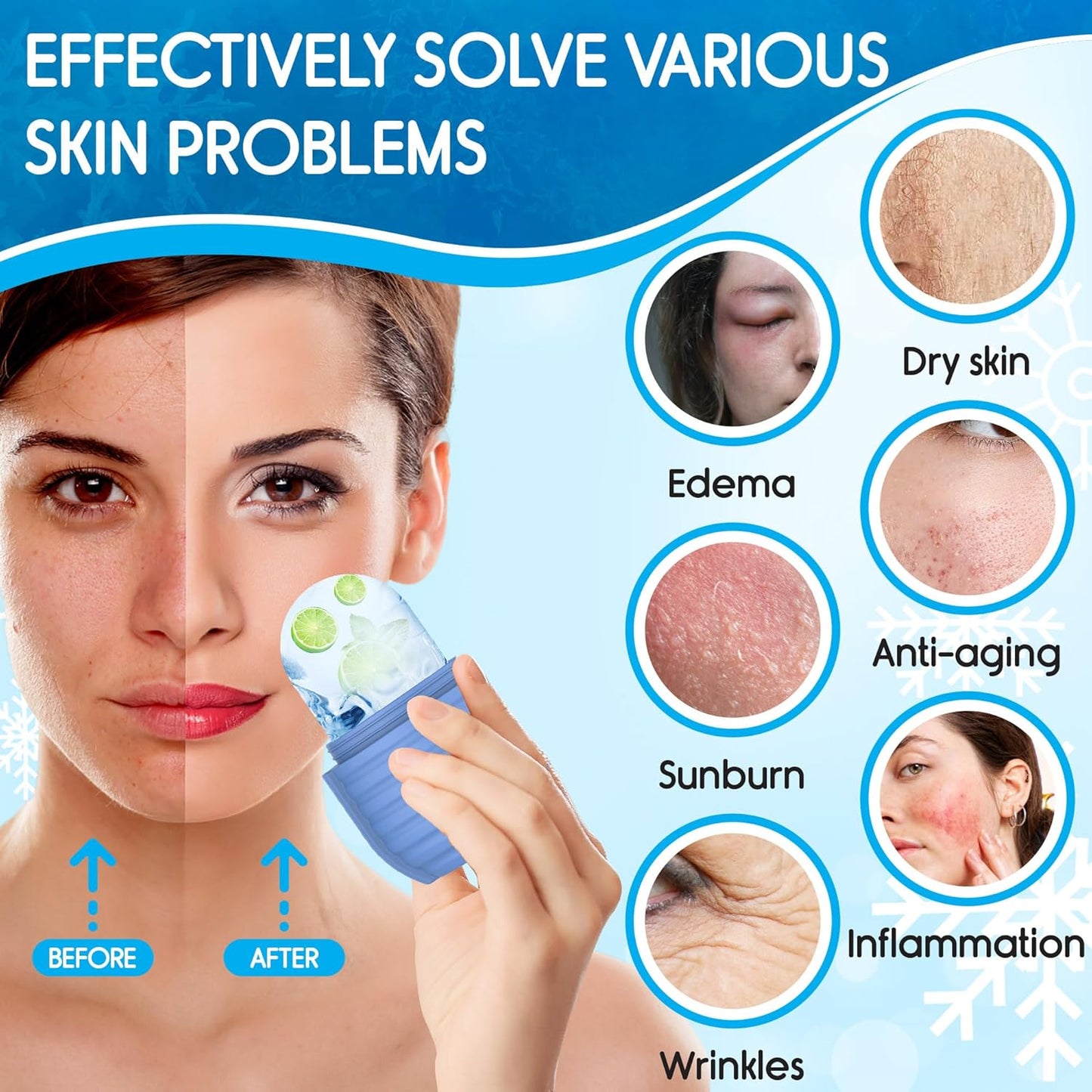 1Pcs Ice Roller for Face, Ice Face Roller, Reusable Silicone Ice Mold for Face, Facial Beauty Ice Roller Skin Care Tools for Shrink Pores Anti Wrinkle Reduce Puffiness (Purple)