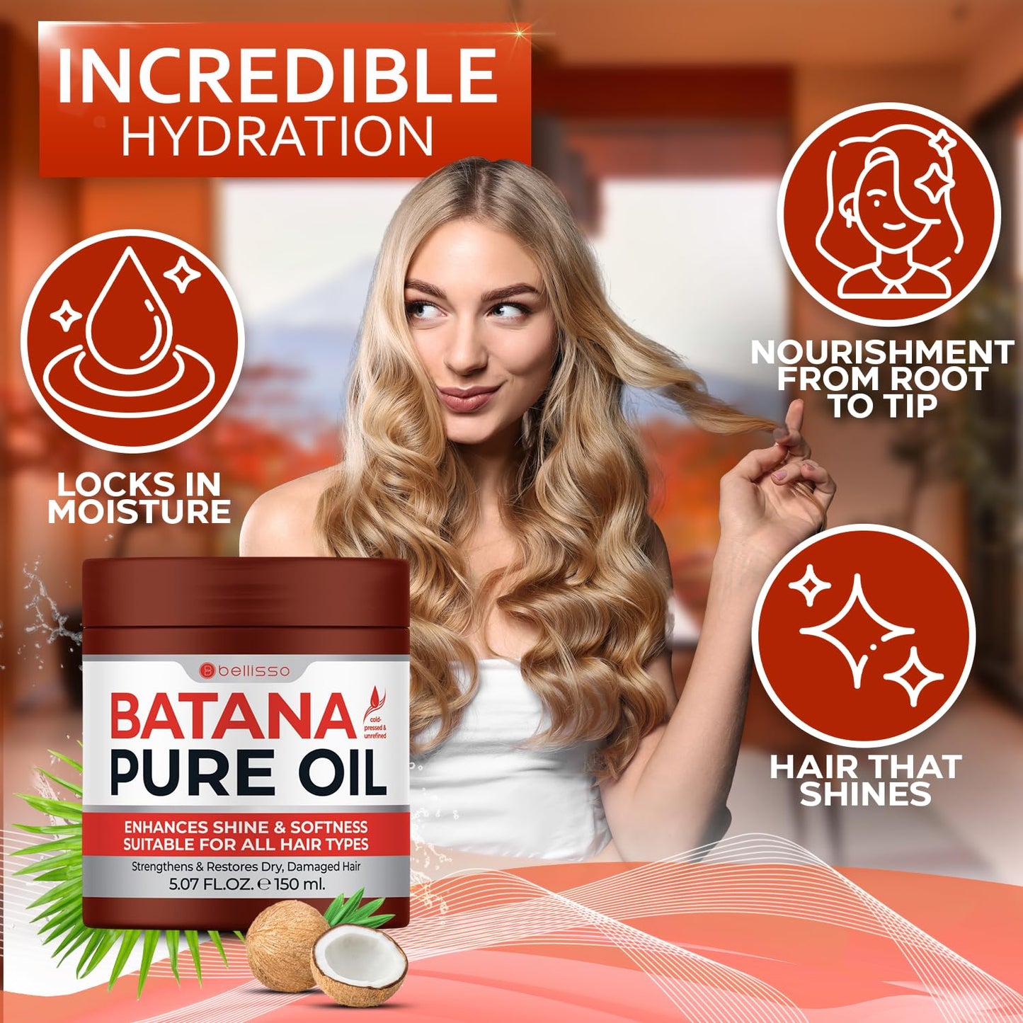 Batana Oil - Pure, Unrefined and Cold Pressed - Volumizing Hair Treatment for Women and Men - Hydrating Nourishment for Dry, Broken and Brittle Split Ends - Deep Hydration and Moisture Hair Mask