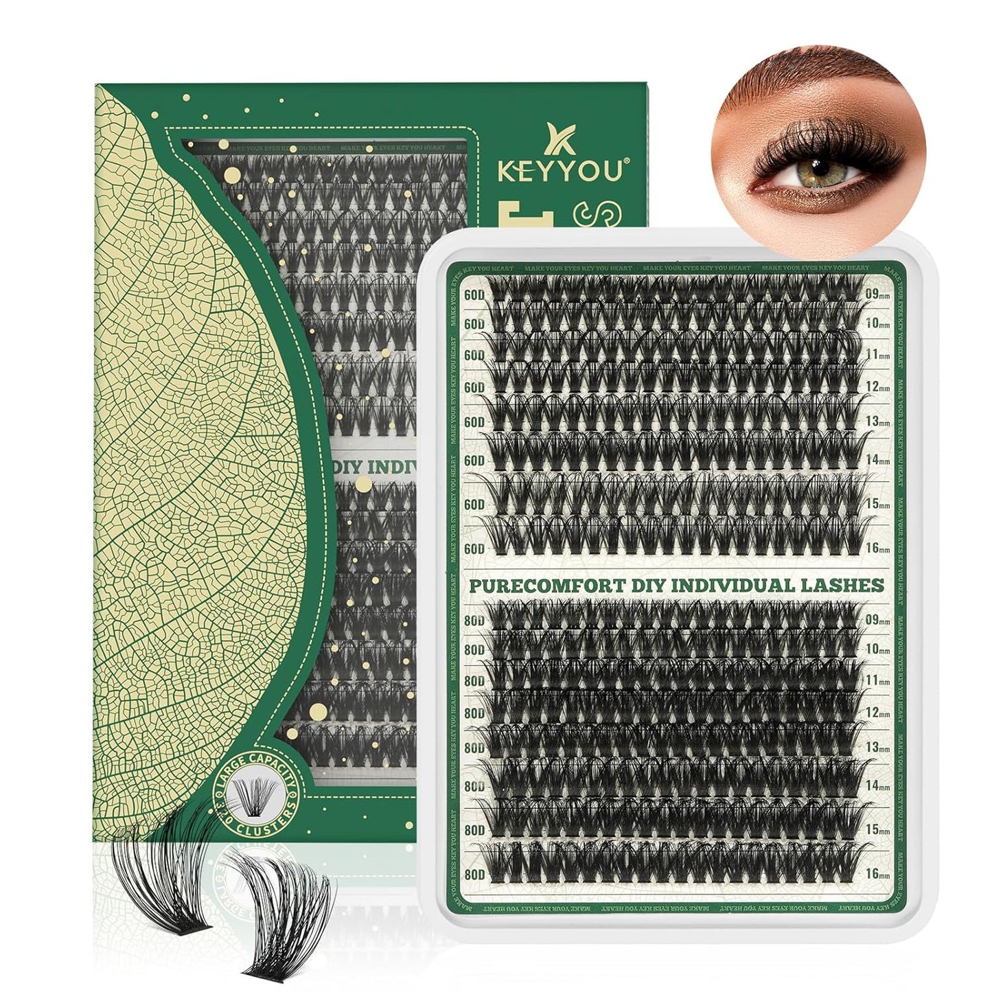 Lash Clusters 280Pcs Eyelash Clusters KEYYOU 60D+80D D Curl 9-16MIX Clusters Lashes Super Soft Wispy DIY Eyelash Extension at Home(60D+80D-D,9-16MIX)