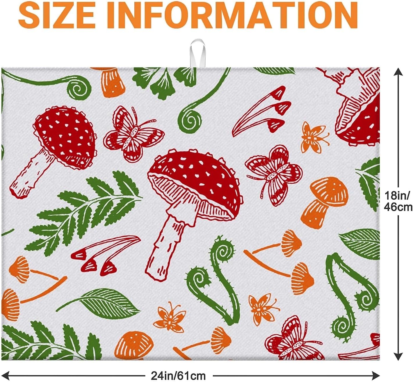 Dish Drying Mat For Kitchen Counter, Red Mushroom Microfiber Absorbent Dish Drainer Rack Pad Reusable Large 18x24in Drying Mat