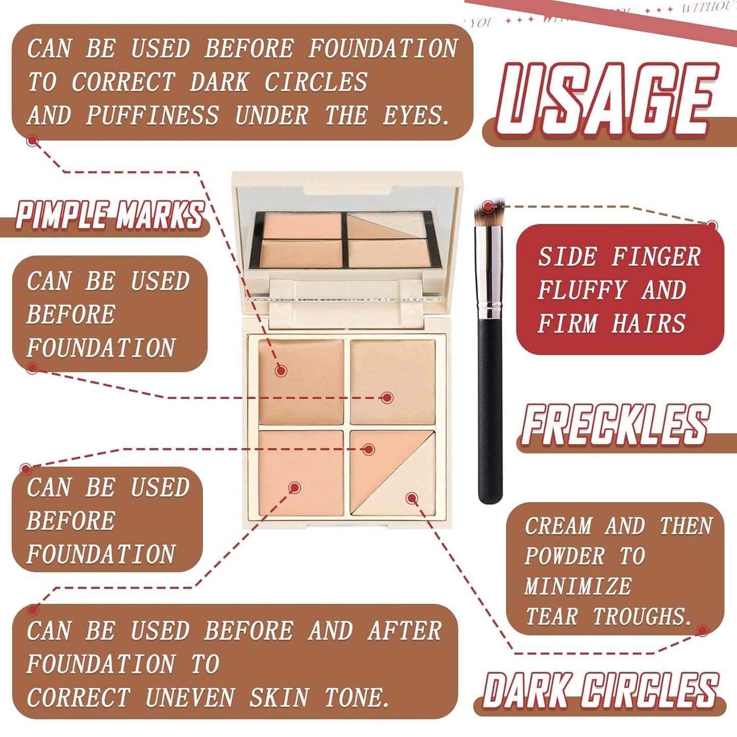 5 Colors Correcting Concealer Palette,Waterproof Long Lasting Cream Contour Palette for Women,Contouring Concealer Liquid Foundation Makeup Palette with Brush 01#