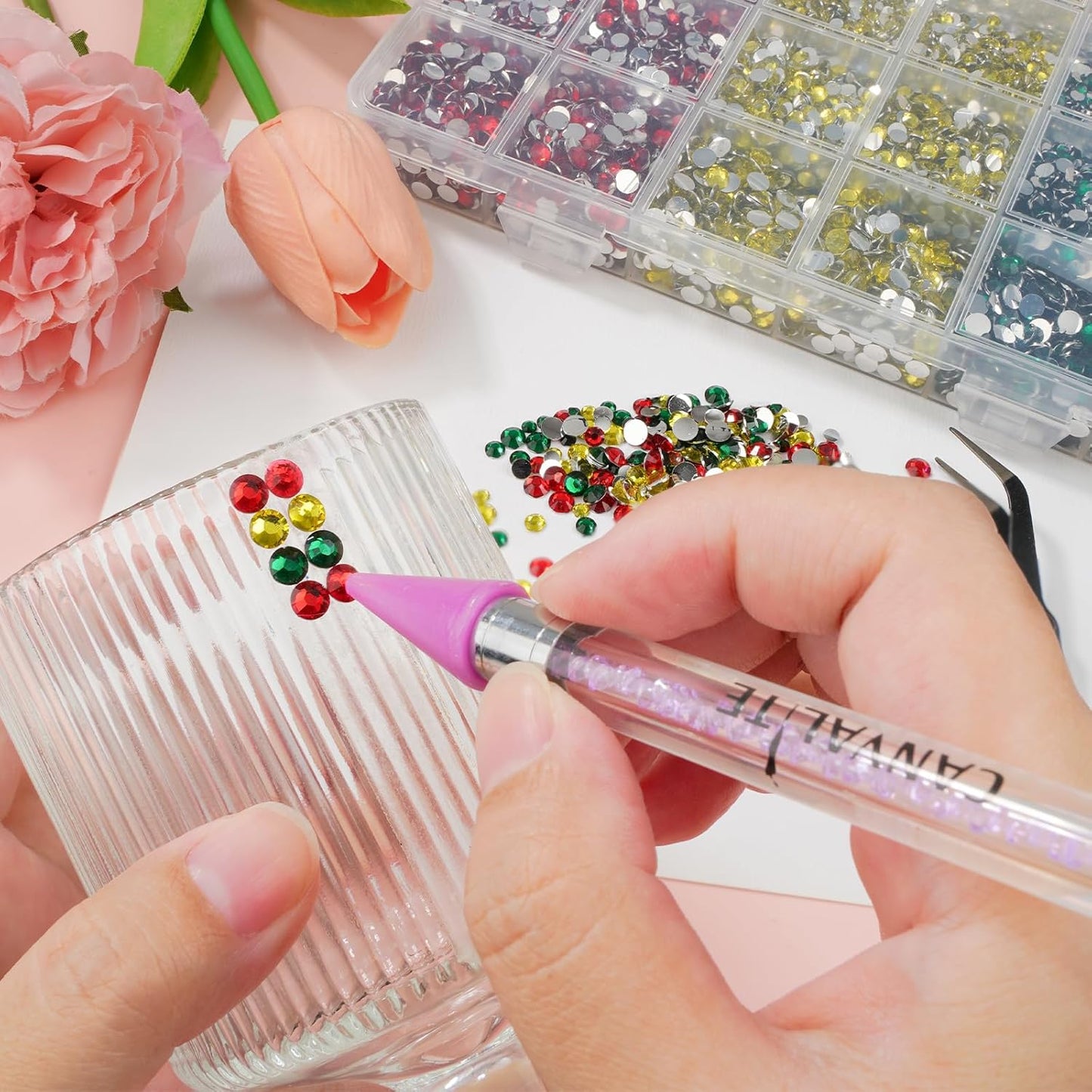 Canvalite 25000PCS Resin Jelly Rhinestones for Crafting, Christmas Flatback Gems, Bedazzling Crystal with 5x2.5g B7000 Jewelry Glue and Tweezers Dotting Pen for DIY Crafts Clothing Shoes Nail Art