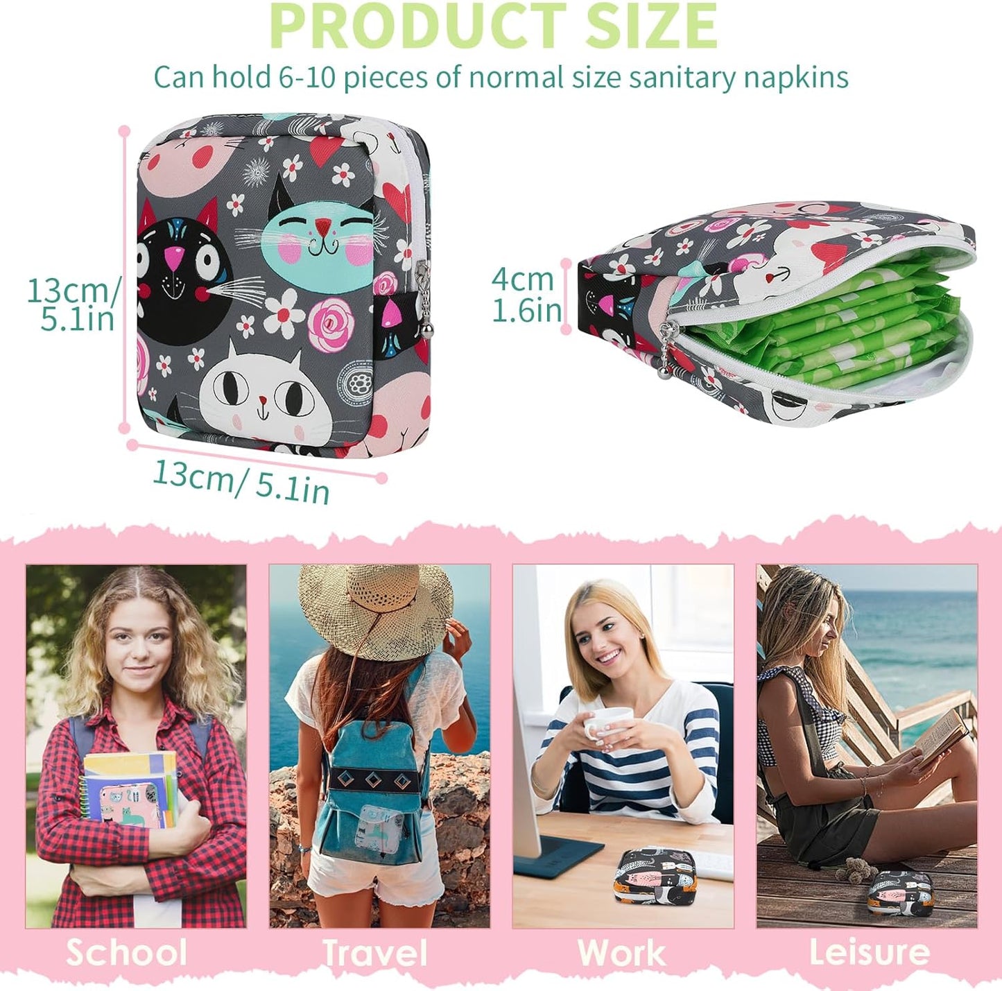 Desing Wish Sanitary Pad Storage Bag Portable Period Bag for Teen Pads/Sanitary Napkins/Small Tampons, Sanitary Napkin Storage Bag First Period Gifts for Teen Girls (Bowknot Rabbit)