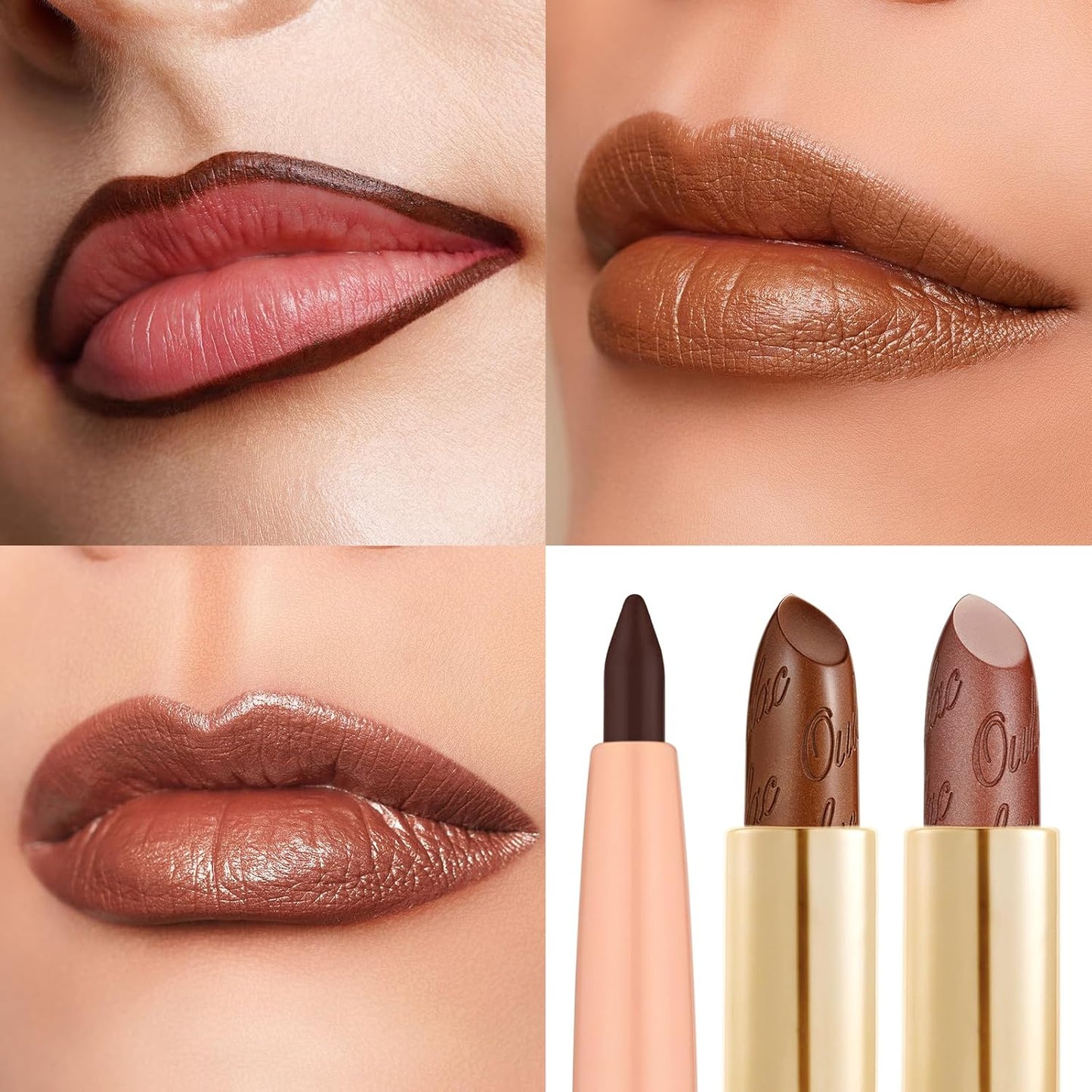 Oulac Lipstick & Lipliner Set 3PCS High Impact Lipcolor with Moisturizing Formula, Vegan Beauty, Full-Coverage Lip Color, Gift Lipstick for Women, 03+08+24