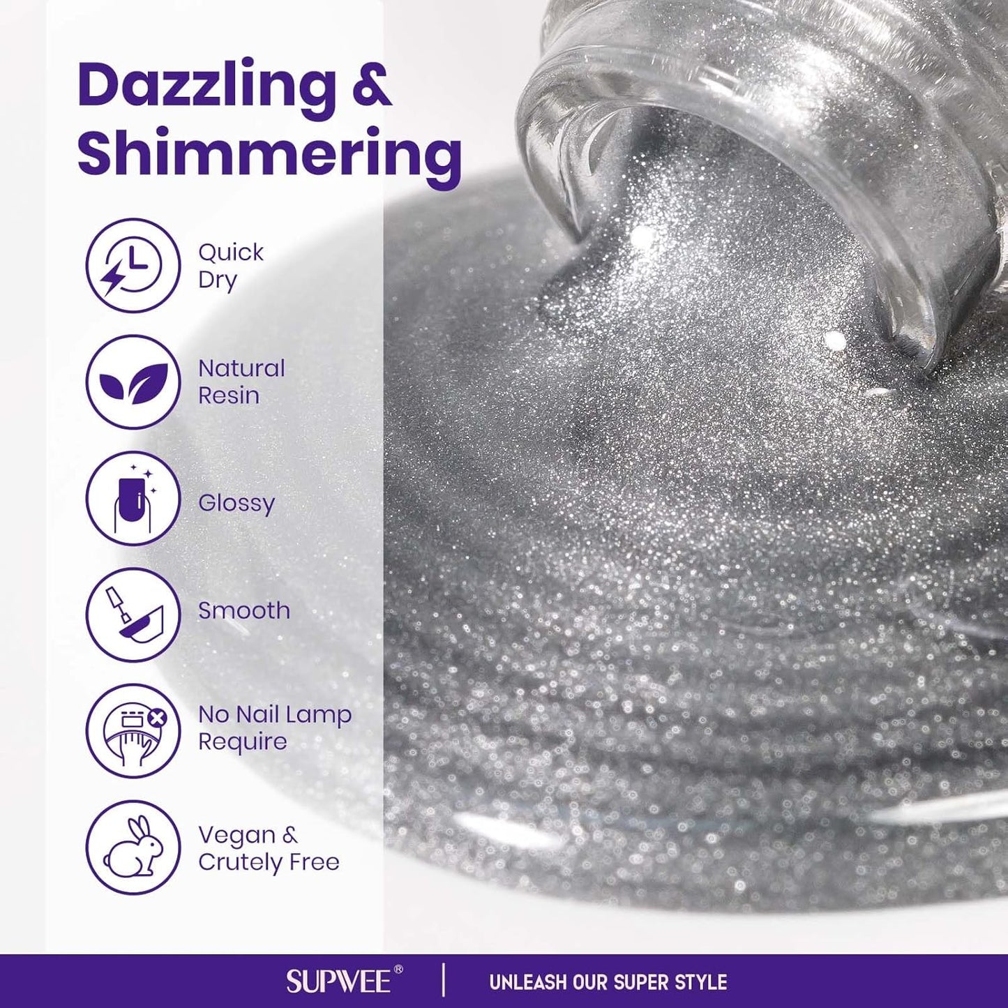 Quick Dry Cat Eye Nail Polish, Silver Magnetic Nail Polish Shimmer Glitter with Magnet High Glossy Fingernail Air Dry Fast Manicure DIY Salon Fall Colors