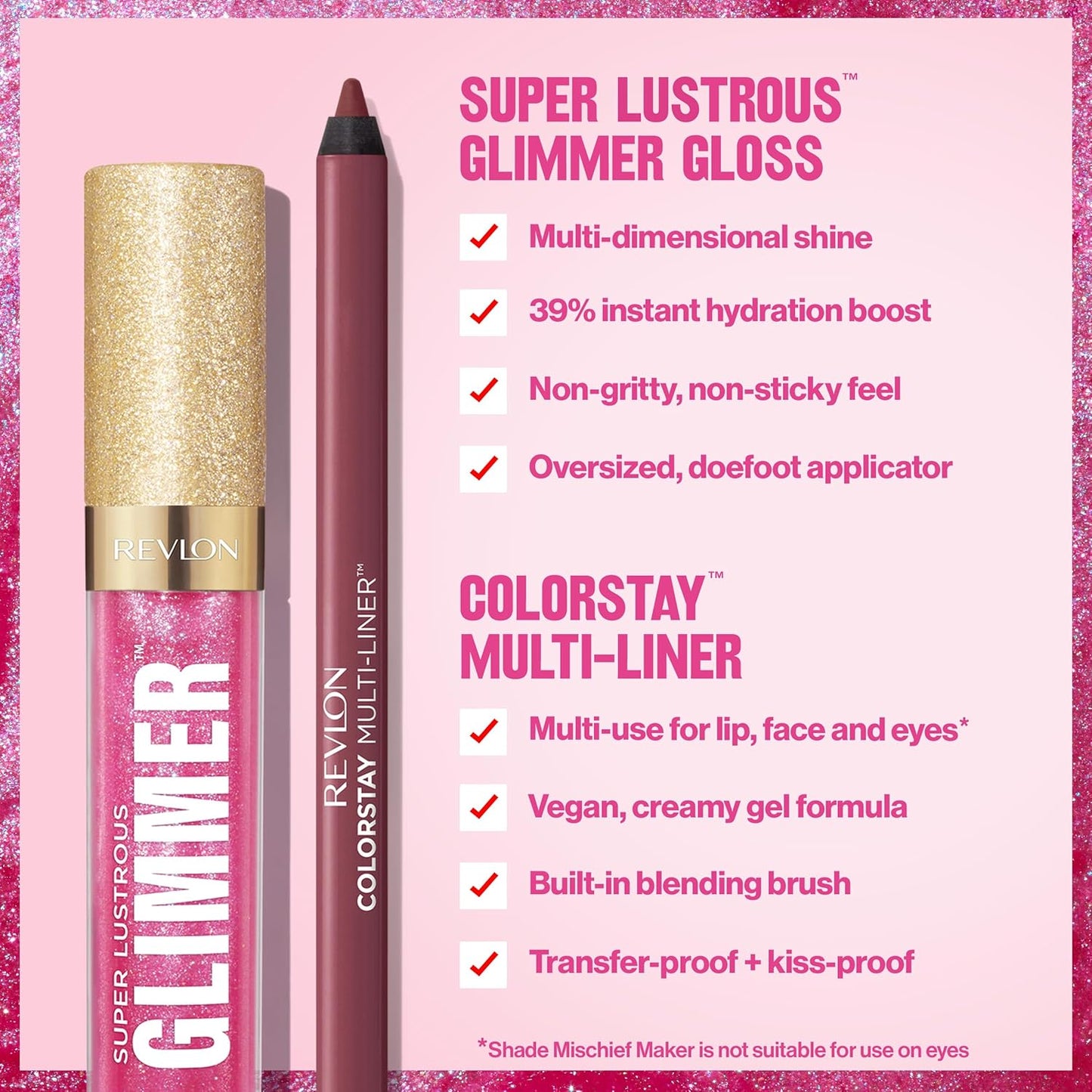 Revlon Super Lustrous Glimmer Gloss and ColorStay Multi-Liner Bundle, Rose Glow and Dallying, Pack of 2