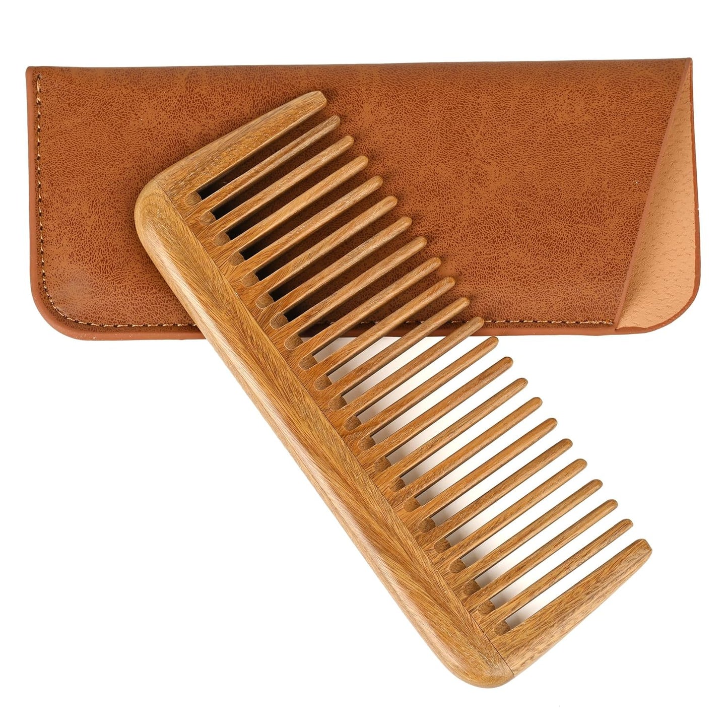Onedor Handmade 100% Natural Green Sandalwood Hair Combs - Anti-Static Sandalwood Scent Natural Hair Detangler Wooden Comb (Wide Tooth Pocket Comb)