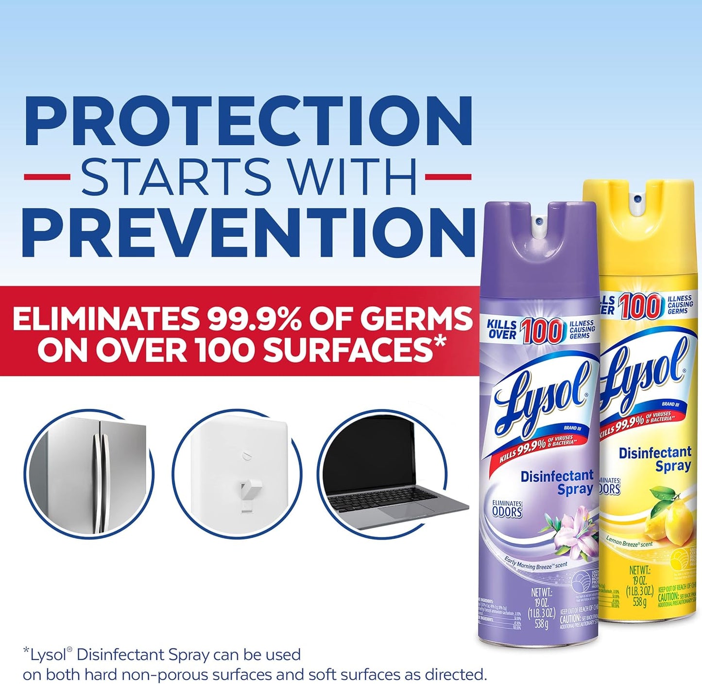 Lysol Disinfectant Spray Bundle, Sanitizing And Antibacterial Spray, For Disinfecting And Deodorizing, contains x2 Lemon and Early Morning Breeze, 19 Fl Oz, Packaging May Vary