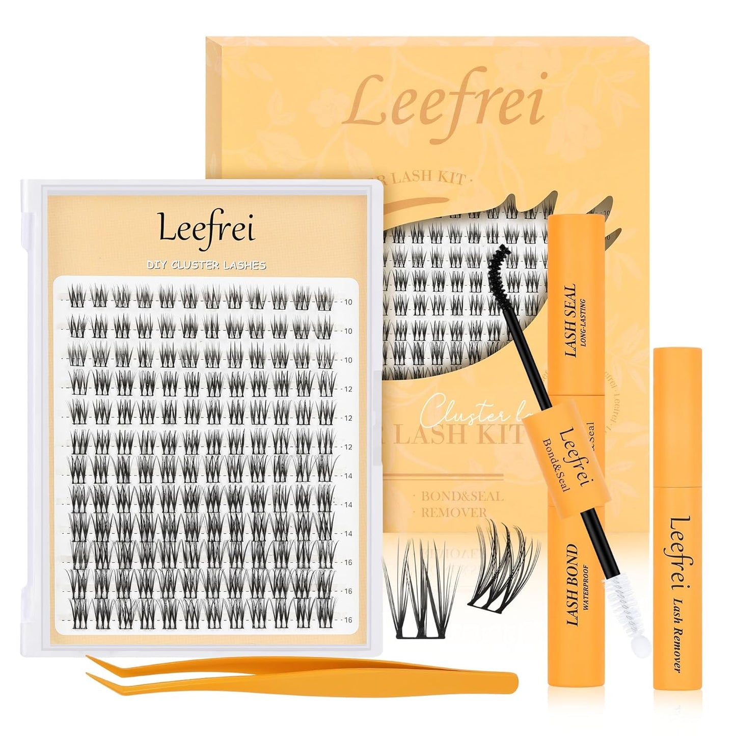 Eyelash Clusters 10-18mm Lash Clusters Wispy Kit D Curl DIY Cluster Lash Extension Kit Individual Lashes Kit With Bond & Seal, Glue Remover, Tweezers(LF04 Lashes Set)