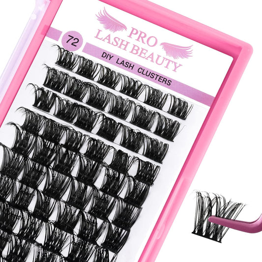 Cluster Lashes 72 Pcs Lash Clusters DIY Eyelash Extension Individual Cluster Eyelashes Tender Style Self-Application Fluffy Super Thin Band Reusable Soft & Comfortable(Tender-C-16mm)