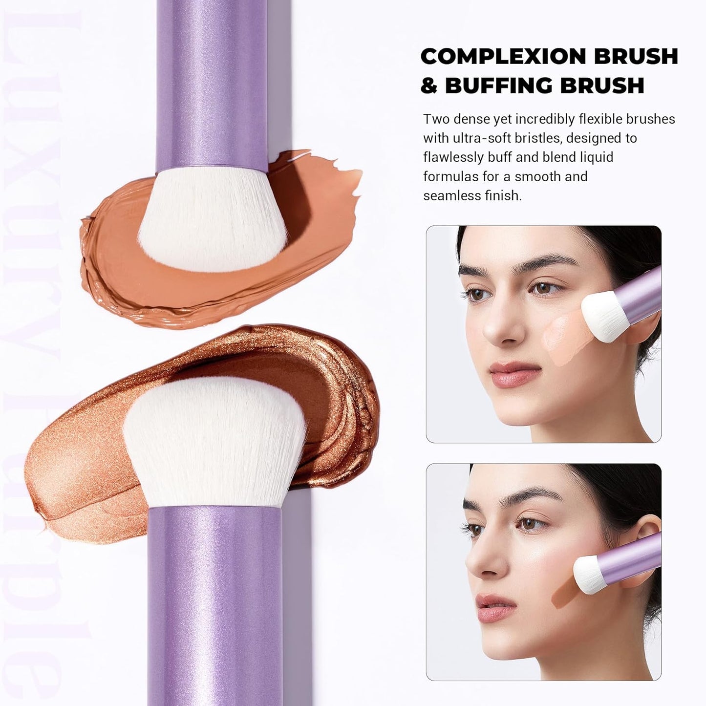 Jessup Makeup Brushes Set 4pcs Face Kabuki Brush for Foundation Contour Powder Blush Bronzer and Highlighter, Premium Synthetic Fiber Cruelty-Free, Luxury Purple T517