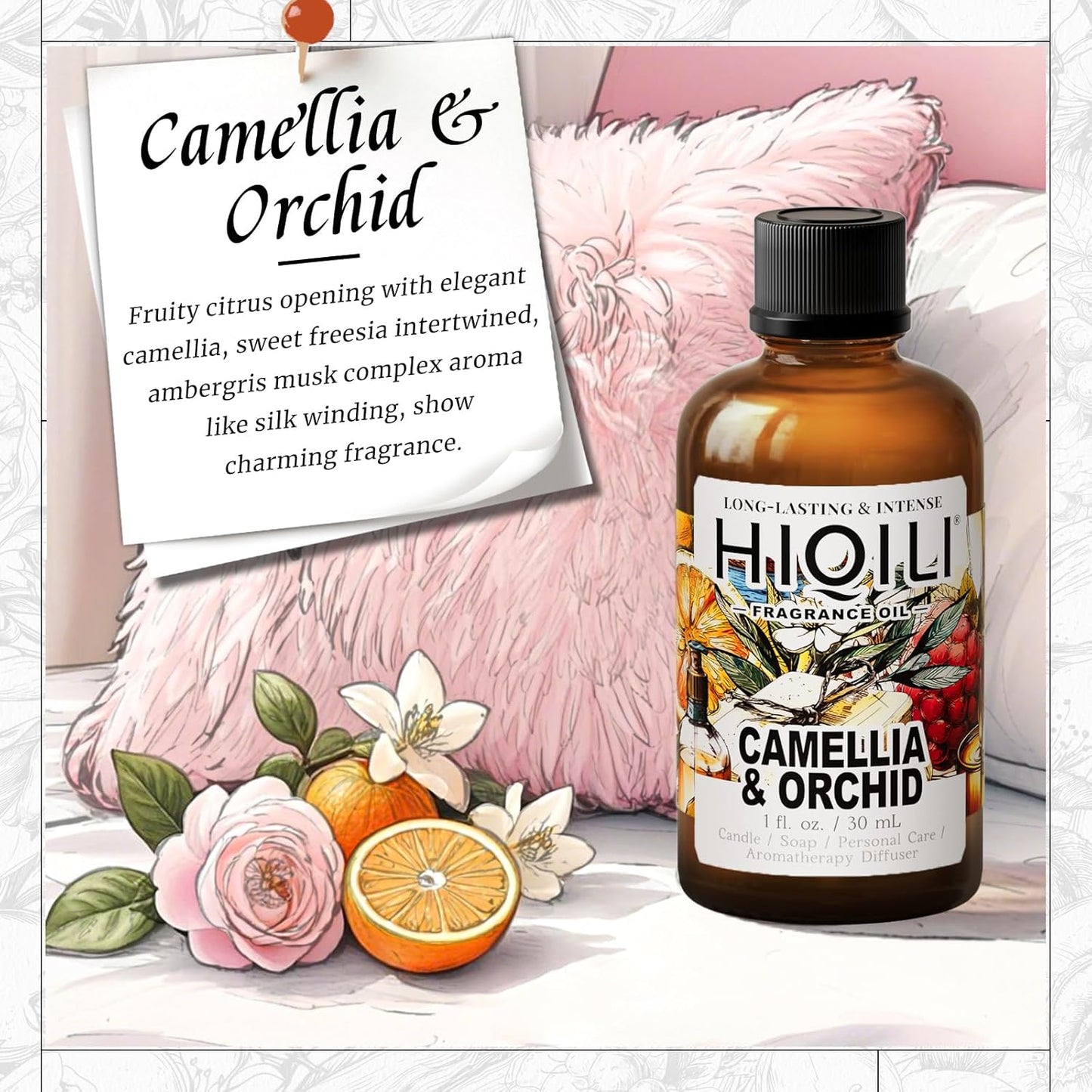 HIQILI Camellia and Orchid Fragrance Oil for Candle, Soap and Perfume Making, Add to Shampoo & Body Lotion, Floral Scents- 1 Fl Oz