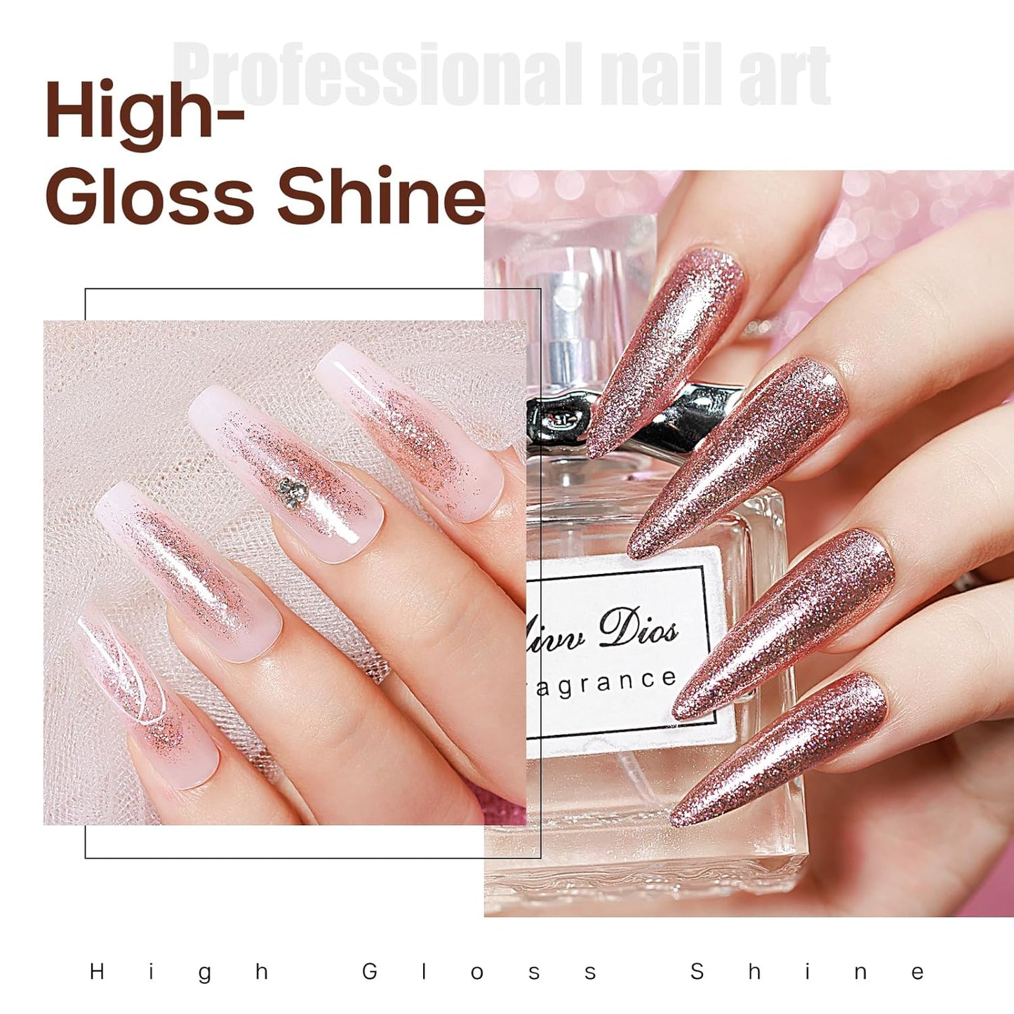 MIZHSE Quick Dry Glitter Brown Nail Polish, Fall Color Nail Polish Air Dry Fast, 15ml High Glossy Sparkly Shiny Shimmer Nail Art Salon Manicure Home