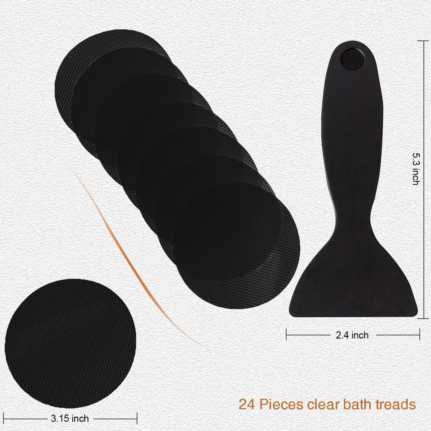 Non-Slip Bathtub Stickers, 24 PCS Safety Bathroom Tubs Showers Treads Adhesive Decals Scraper (Black)