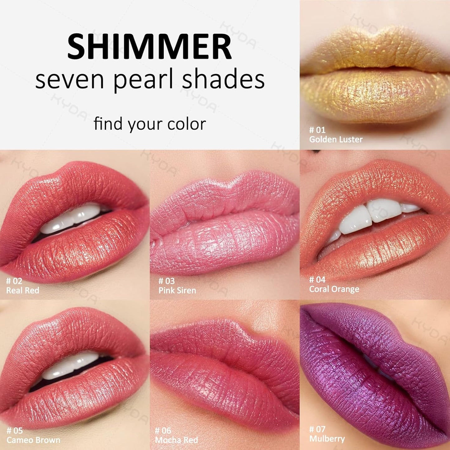KYDA Red Shimmer Lipstick, Metallic Pearl Lipstick, Lasting Non-sticky Glitter Lips Color, High Glossy Lips Makeup for Women, Real Red