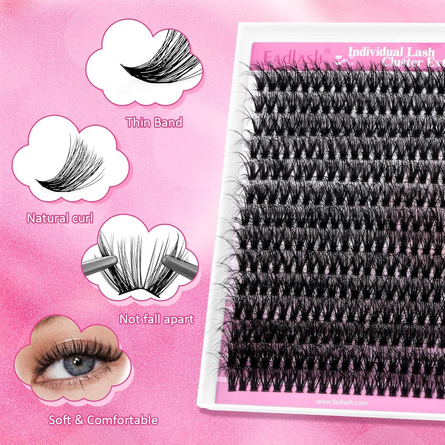 Lash Clusters 240pcs 40D 15-20mm Cluster Lashes Mixed Tray 3D Effect Volume Individual Lashes Cluster Eyelash Extensions Fluffy Soft D Curl DIY Lash Extension Kit at Home (40D-0.07-D,15-20mm)