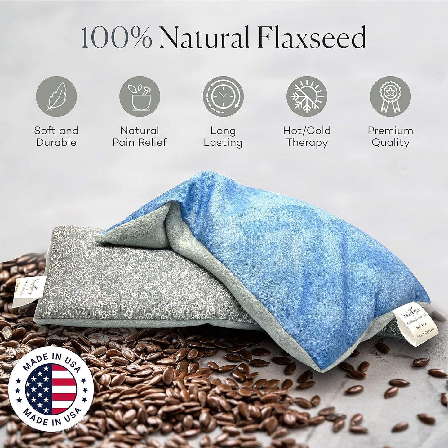 SacksyThyme Microwave Heating Pad for Back, Neck, Menstrual Cramps, Shoulders, Leg Pain Relief - Hot Moist Microwavable Therapy Pack - Flaxseed Hot & Cold Pad Made in USA (Size: 12 x 7) Lavender