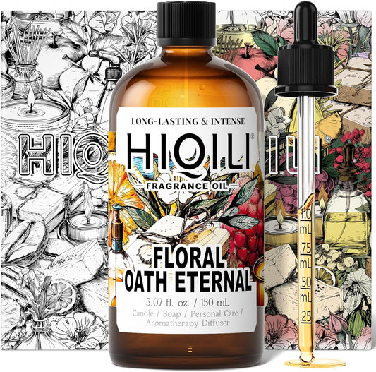 HIQILI Floral Oath Eternal Fragrance Oil, Jasmine & Peach Scents, Perfect for Soap & Candle Making, Essential Oil Diffusers, Skin and Body Scenting - 5.07 Fl Oz