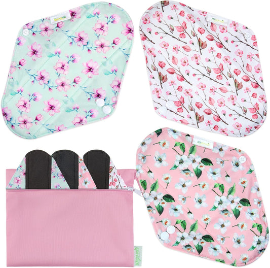 wegreeco Reusable Menstrual Pads - Reusable Sanitary Pads | Reusable Panty Liners | Soft Cloth Menstrual Pads - 6 Pack with 1 Cloth Mini Wet Bag (S, Cherry Blossoms)