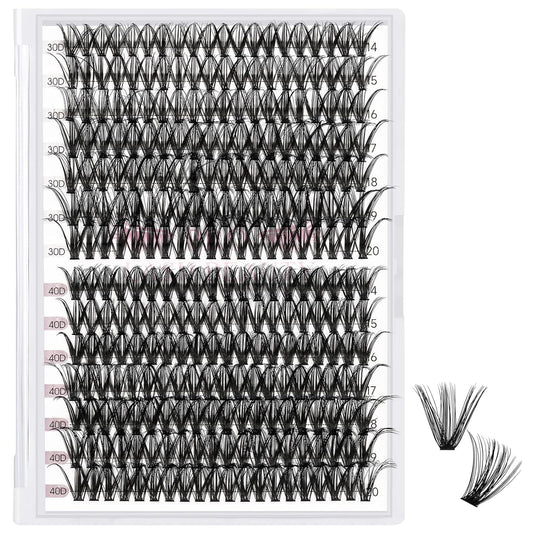 280 Pcs Individual Lashes 40D+50D Mixed Lash Clusters 14 Rows Cluster Lashes that Look Like Eyelash Extensions DIY Lash Extension Self Application At Home (40+50-D-14-20mix)