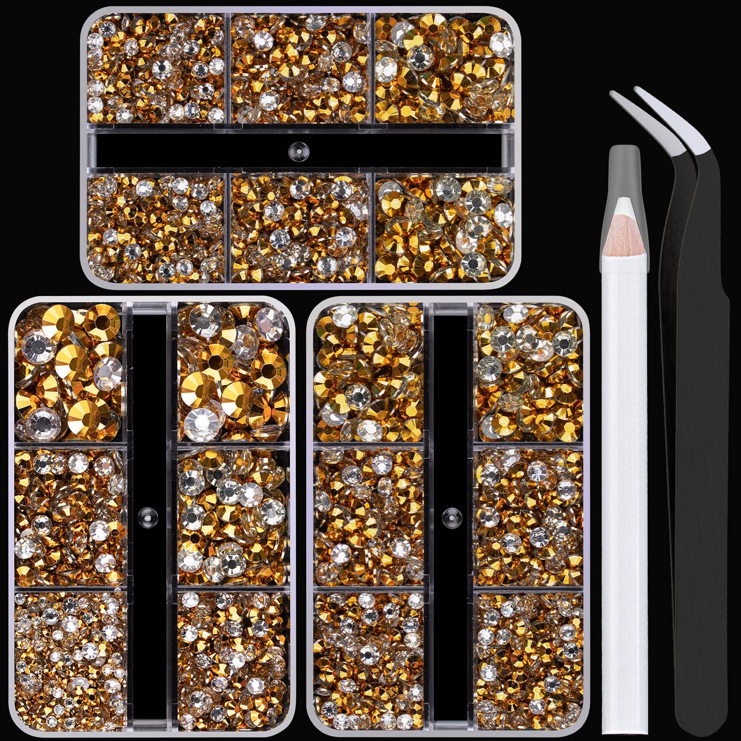 Resin Rhinestones Crafting, 2/3/4/5/6mm Flatback Jelly Rhinestones, 3 Box Mineral Gold Non Hotfix Crystal Gems for Bedazzling Crafts Mugs Tumblers Clothes Makeup Nail