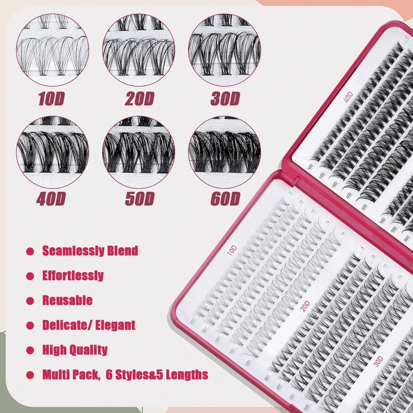 Lash Clusters 600PCS Lashes - Wispy Lash Clusters 10D 20D 30D+40D50D60D Individual Lashes Clusters D Curl Lash Extension 8-16MM Eyelash Clusters DIY Cluster Eyelash Extensions for Beginners Eyelashes