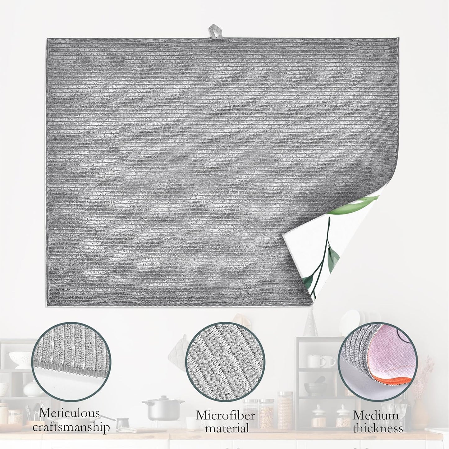 Succulent Flower Dish Drying Mat,Watercolor Plant Drying Rack Pad Countertop Dishes Ultra Absorbent Microfiber Kitchen Counter Mat for Coffee Countertop Decor 18x24 Inch