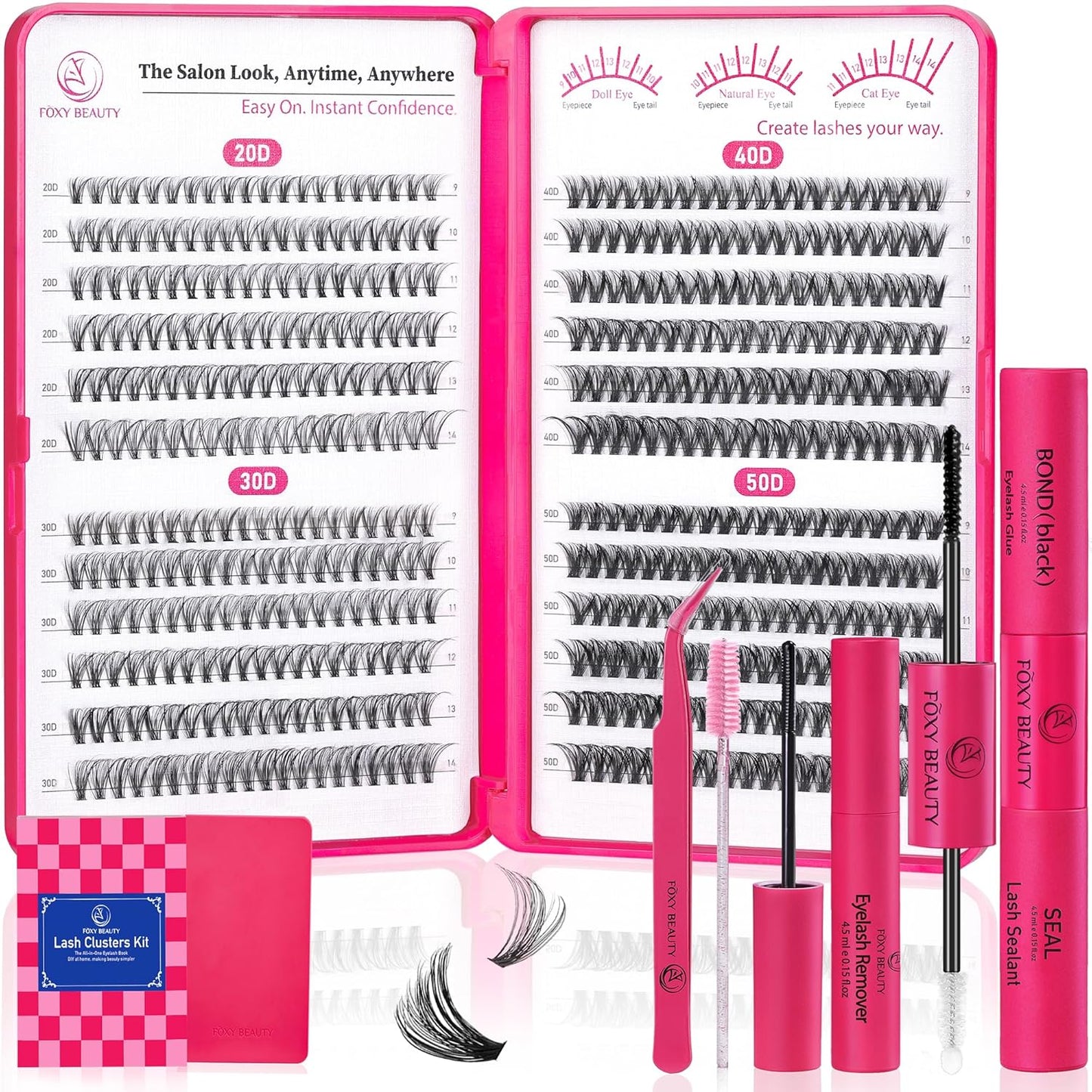 Lash Clusters - Lash Clusters Kit Lash Extension Kit with Lash Bond and Seal Cluster Eyelash Extensions Eyelash Clusters 20D30D40D50D-0.07D Lashes Clusters Eyelash Extension Kit DIY at Home Eyelashes