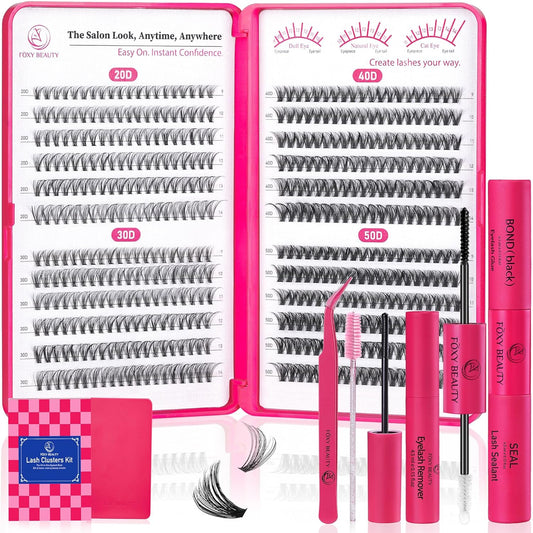 Lash Clusters - Lash Clusters Kit Lash Extension Kit with Lash Bond and Seal Cluster Eyelash Extensions Eyelash Clusters 20D30D40D50D-0.07D Lashes Clusters Eyelash Extension Kit DIY at Home Eyelashes