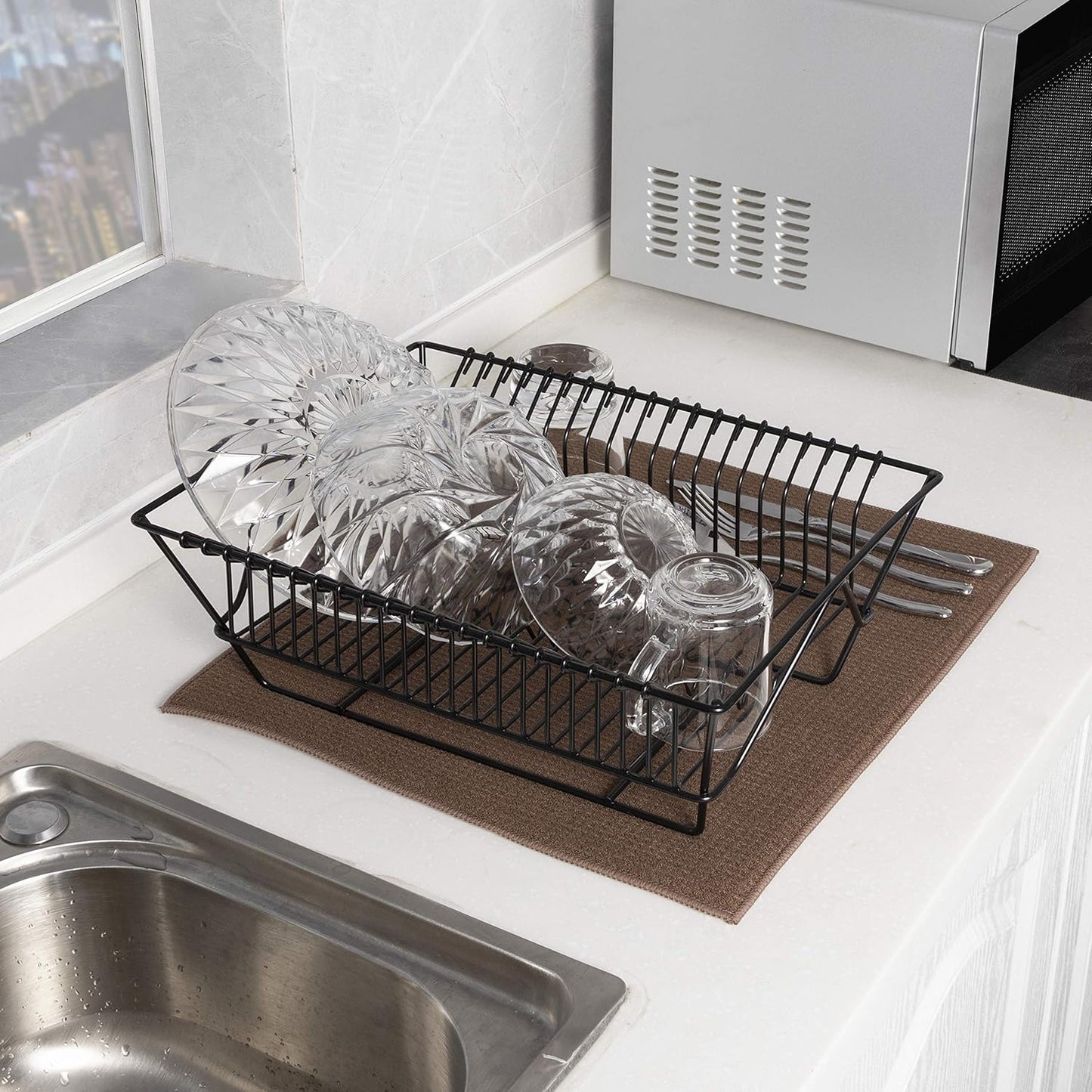 Absorbent, Reversible Microfiber Dish Drying Mat for Kitchen, 16 Inch x 18 Inch