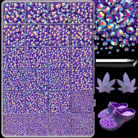 25000Pcs Resin Jelly Rhinestones with Tweezers for Crafting, 2-6mm Mixed Sizes (Dark Purple AB) Non Hotfix Flatback Gems, Bedazzling Crystal for DIY Crafts Clothing Tumblers Mugs Shoes Decor Nail Art