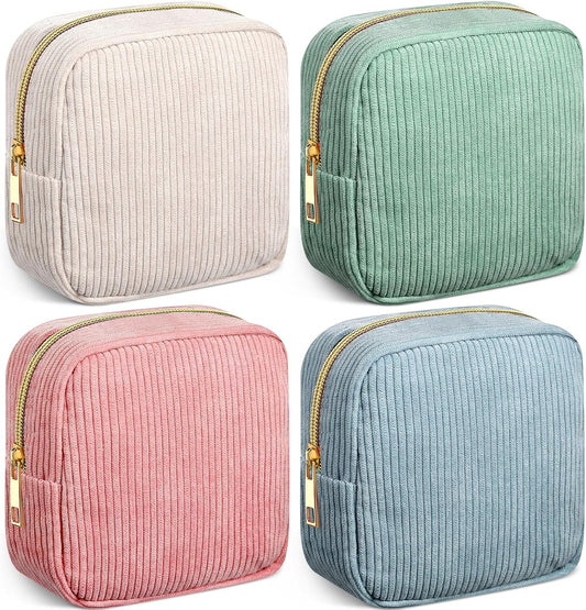 4 Pcs Sanitary Napkin Storage Bag Corduroy Period Bag for School Teen Mini Makeup Preppy Cosmetic Wallet Set for Women Portable First Period Pouch with Zipper Cute Pad Pouch